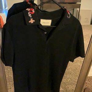 Gucci Black Polo with snake embroidered